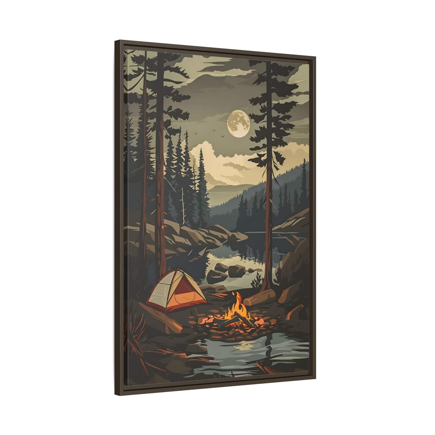 Framed Canvas - Moonlit Campfire Escape