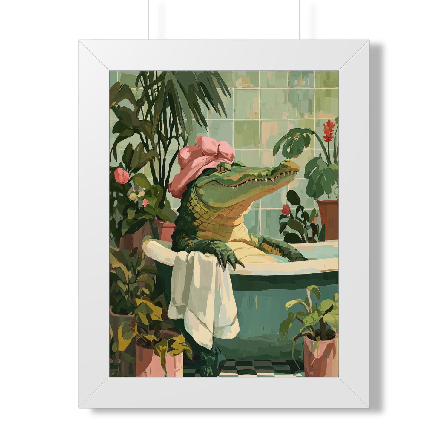 Framed Paper Print - Bathtub Alligator Spa Day
