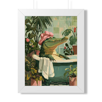Framed Paper Print - Bathtub Alligator Spa Day