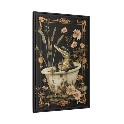 Framed Canvas - Crocodile in Bloom Bath Bliss