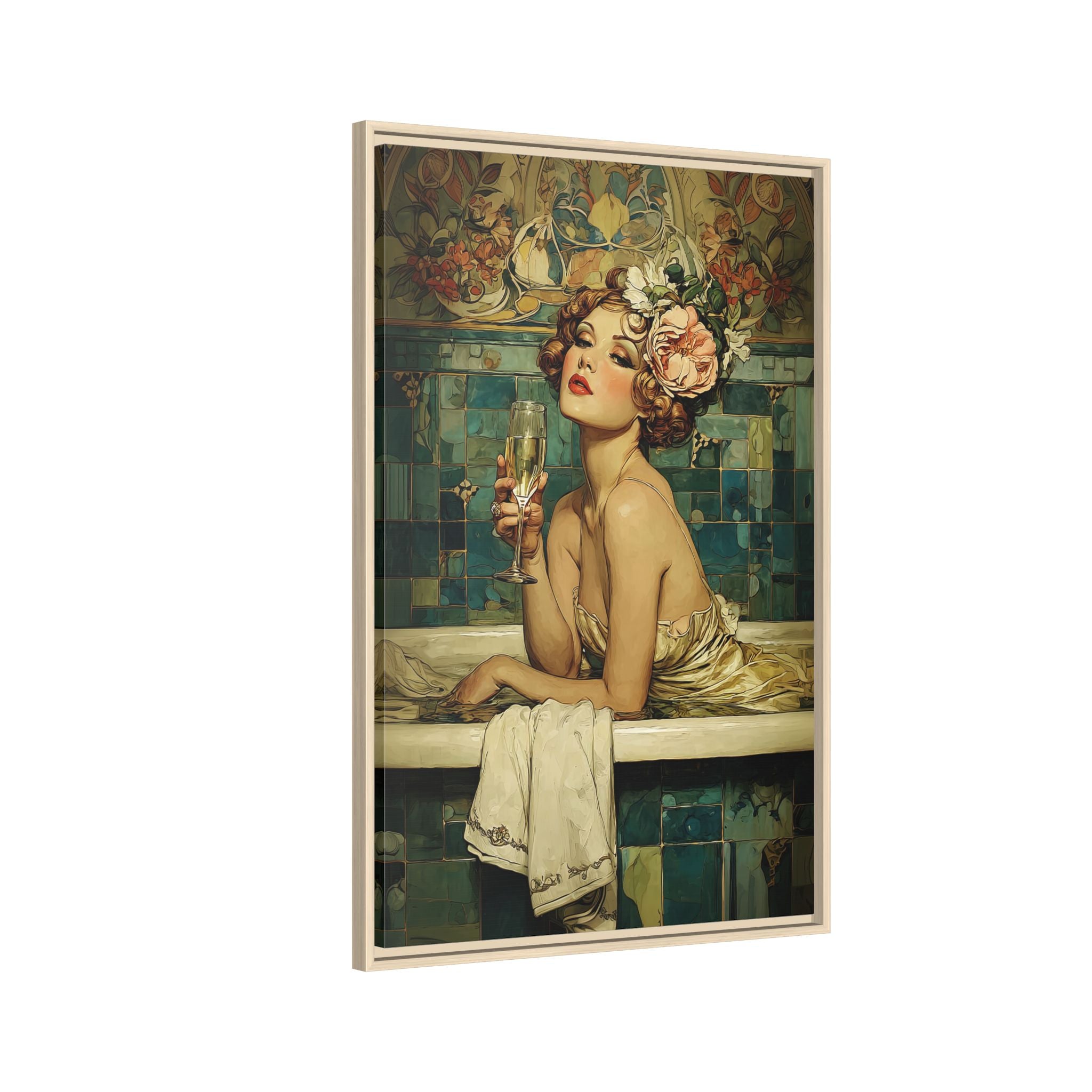 Framed Canvas - Champagne Bathtub Coquette