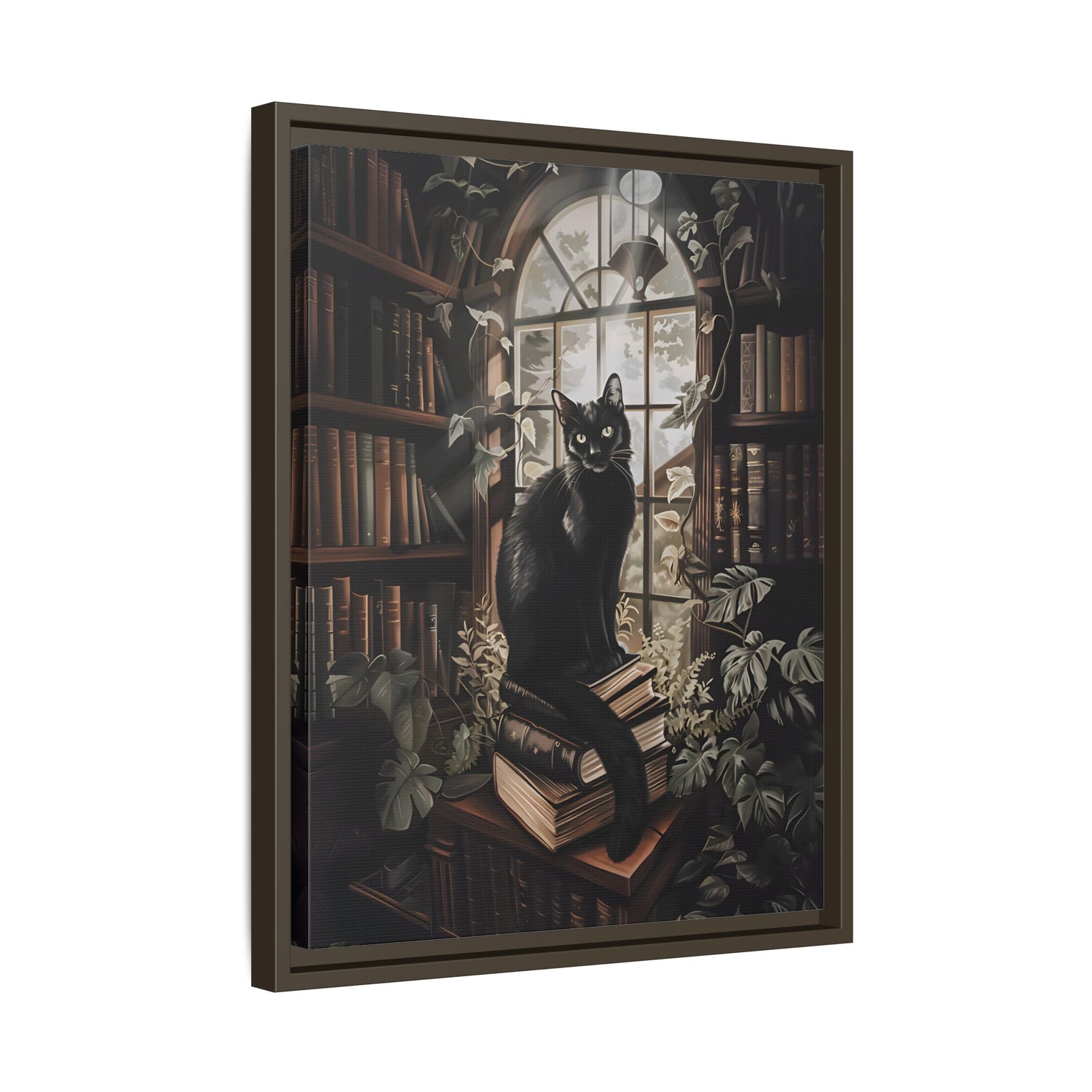 Framed Canvas - Book Hoarder Feline Gaze