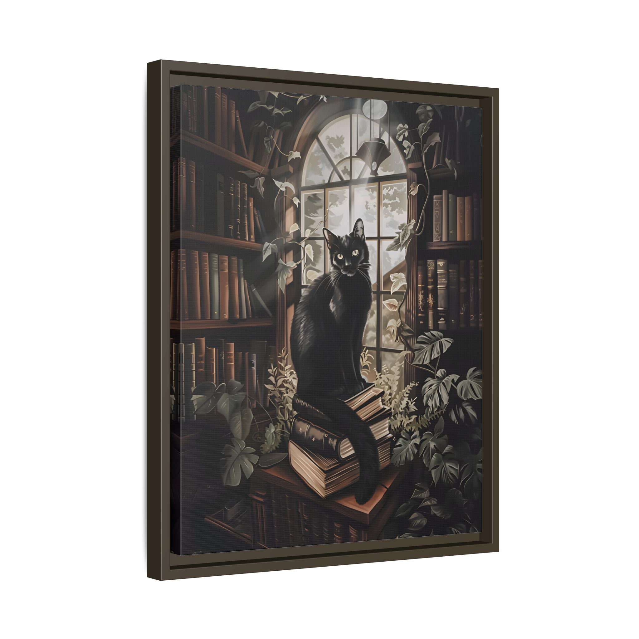 Framed Canvas - Book Hoarder Feline Gaze