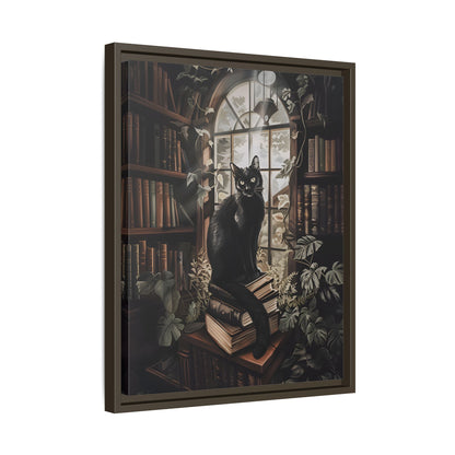 Framed Canvas - Book Hoarder Feline Gaze