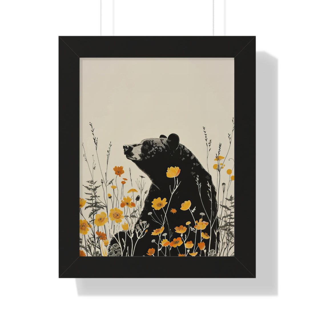 Framed Paper Print - Black Bear in Wildflowers