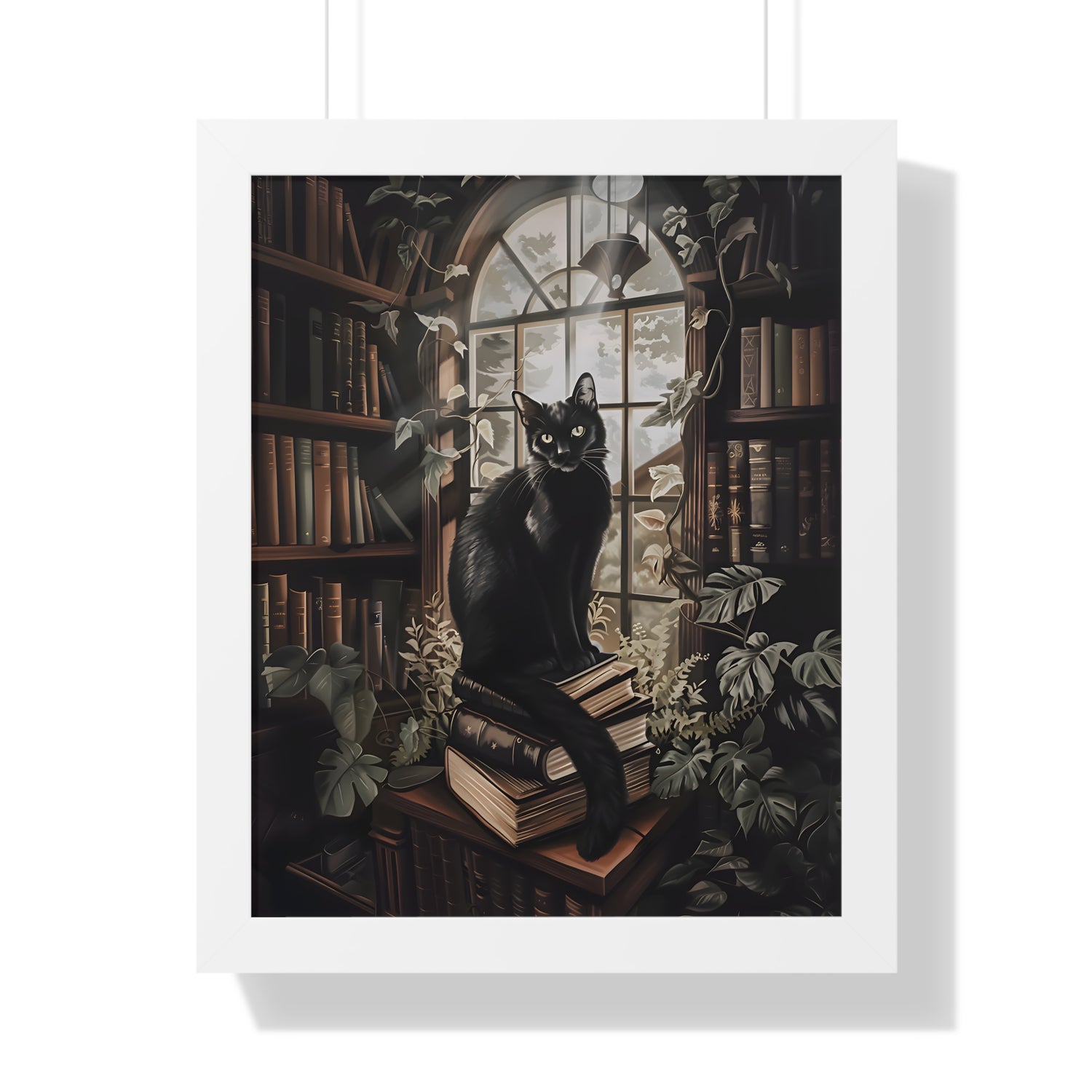Framed Paper Print - Book Hoarder Feline Gaze
