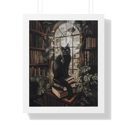 Framed Paper Print - Book Hoarder Feline Gaze
