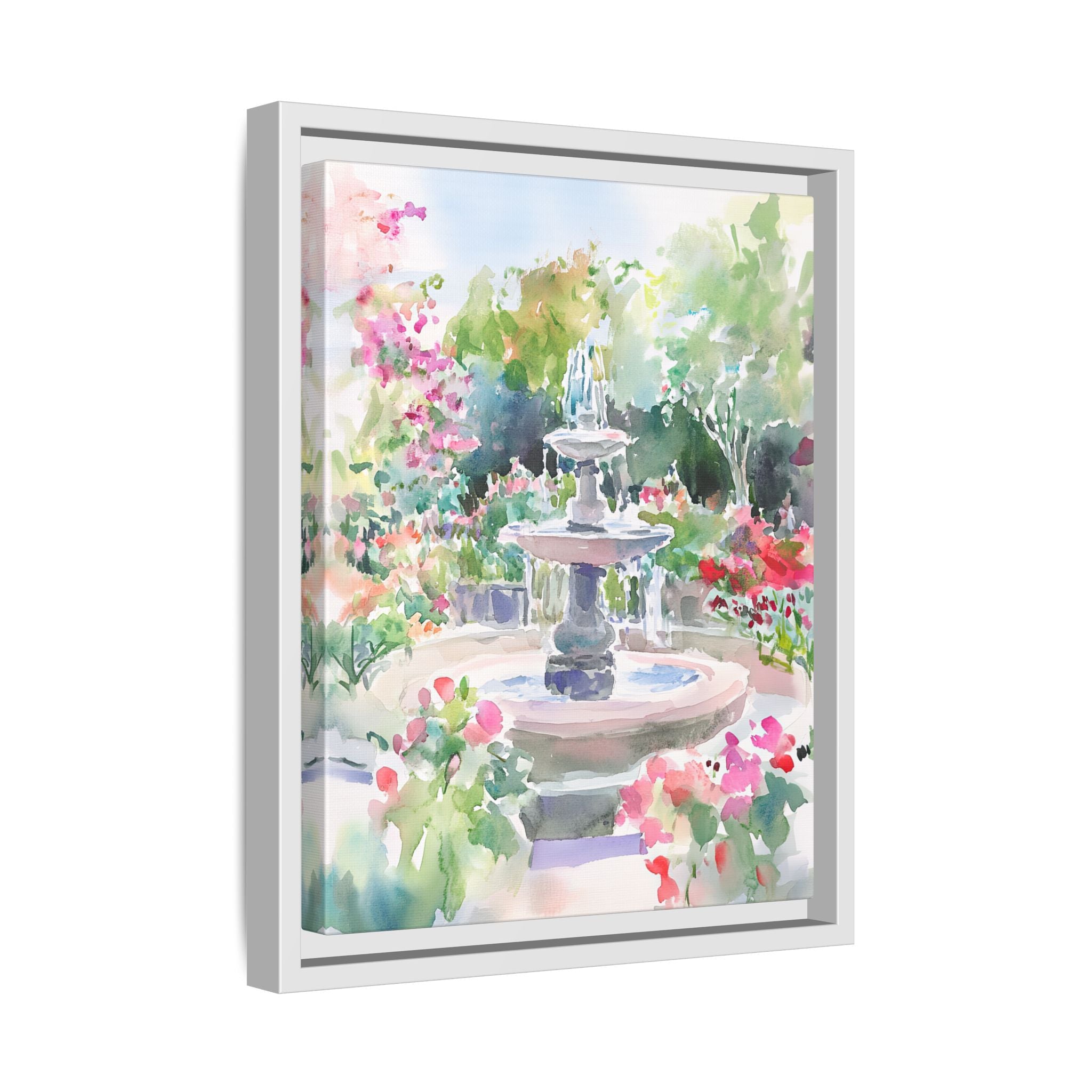 Framed Canvas - Charleston Garden Fountain View