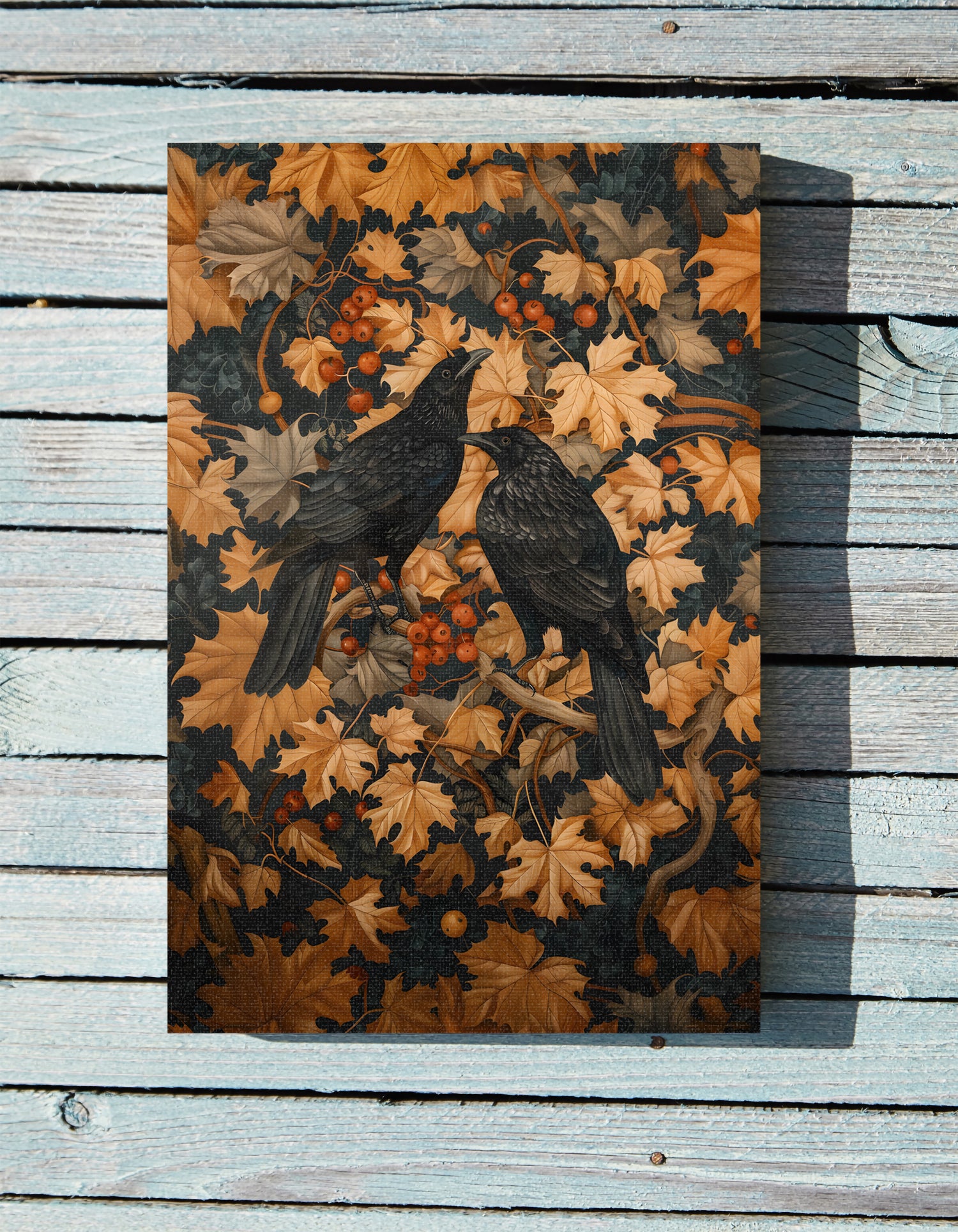 .75&quot; Matte Canvas - Autumn Rooks in Golden Leaves