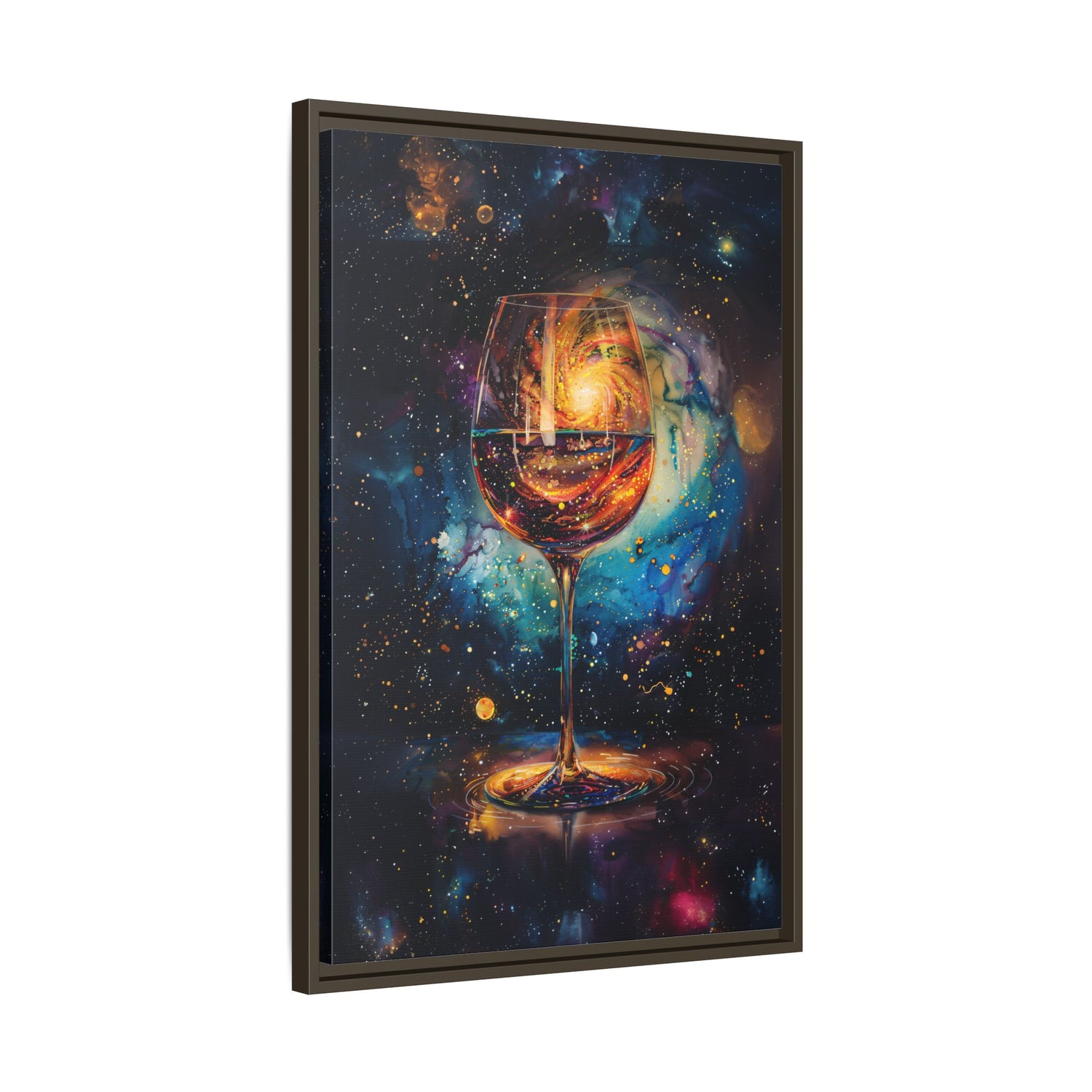 Framed Canvas - Cosmic Swirl in Wine Glass