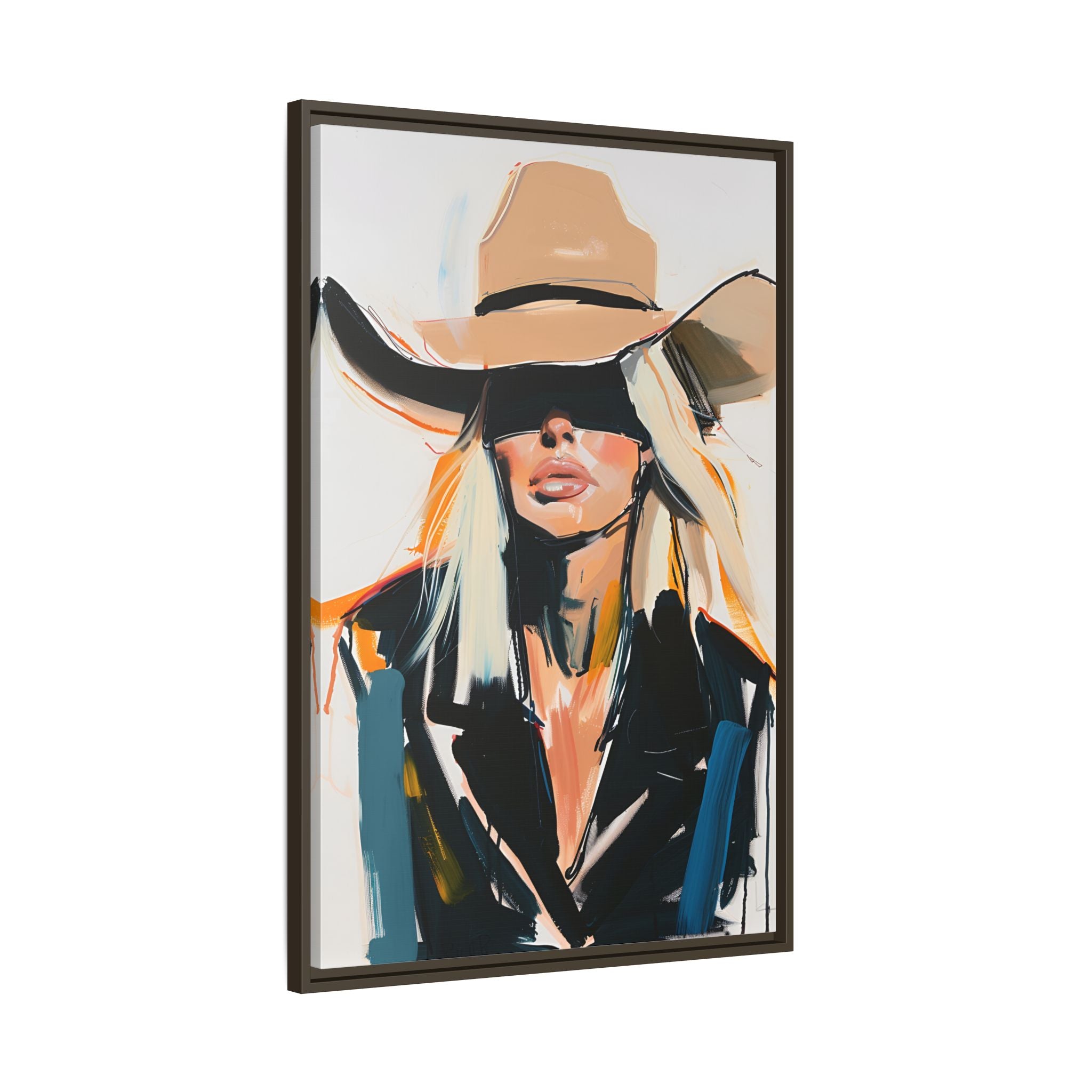 Framed Canvas - Blindfolded Cowgirl Charm