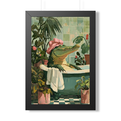 Framed Paper Print - Bathtub Alligator Spa Day