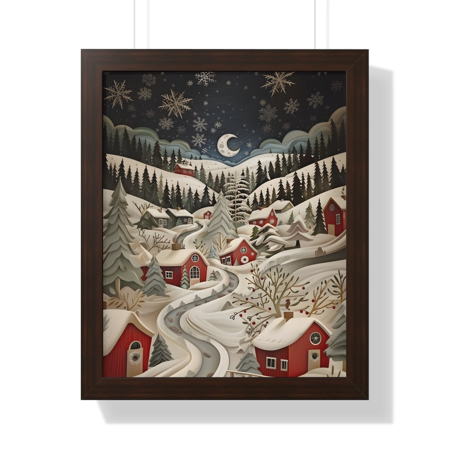 Framed Paper Print - Silent Snowfall Village