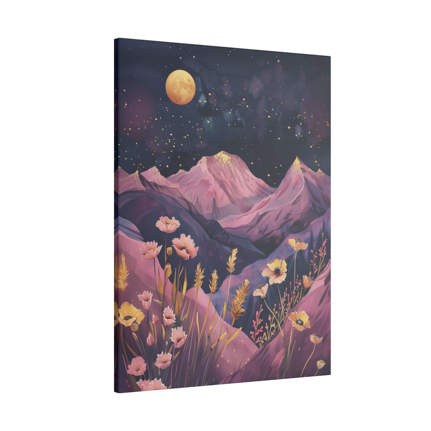 .75" Matte Canvas - Golden Moon Over Lavender Peaks