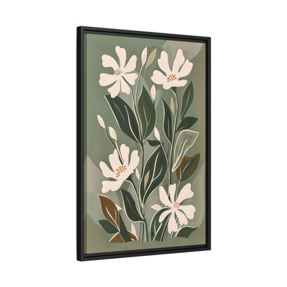 Framed Canvas - Cream Blooms on Sage Leaves