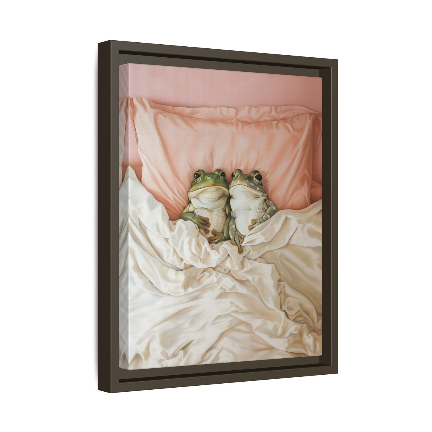Framed Canvas - Cozy Frogs Romantic Bliss