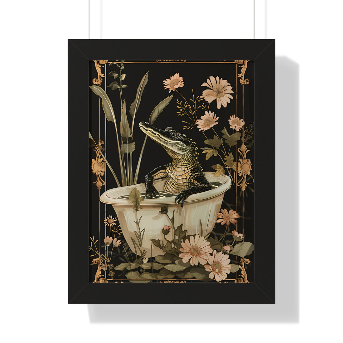 Framed Paper Print - Crocodile in Bloom Bath Bliss
