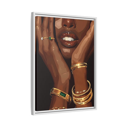 Framed Canvas - Golden Emerald Beauty Portrait
