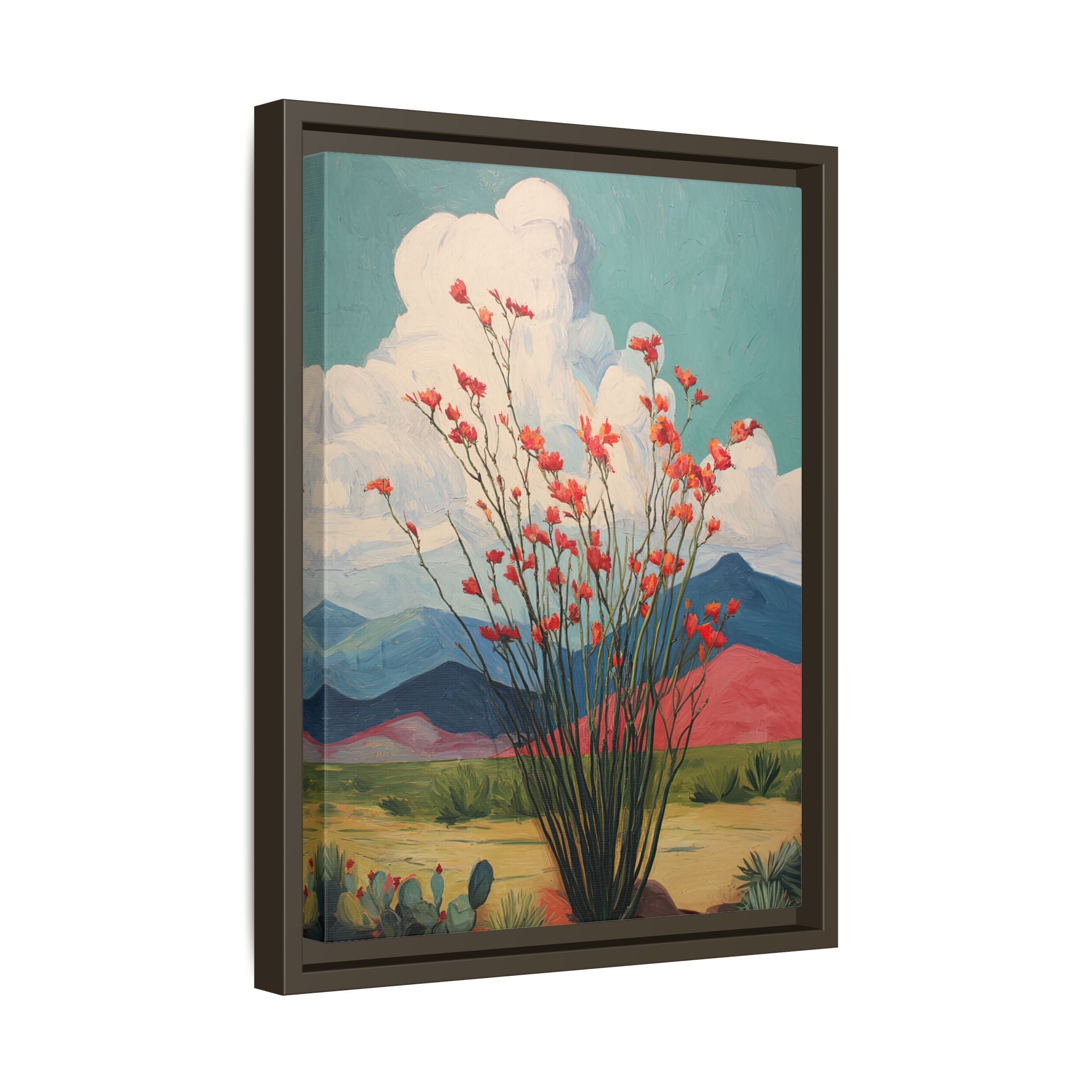 Framed Canvas - Ocotillo Cactus Desert Bloom