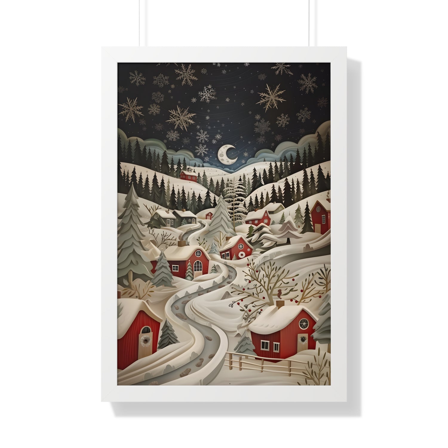 Framed Paper Print - Silent Snowfall Village
