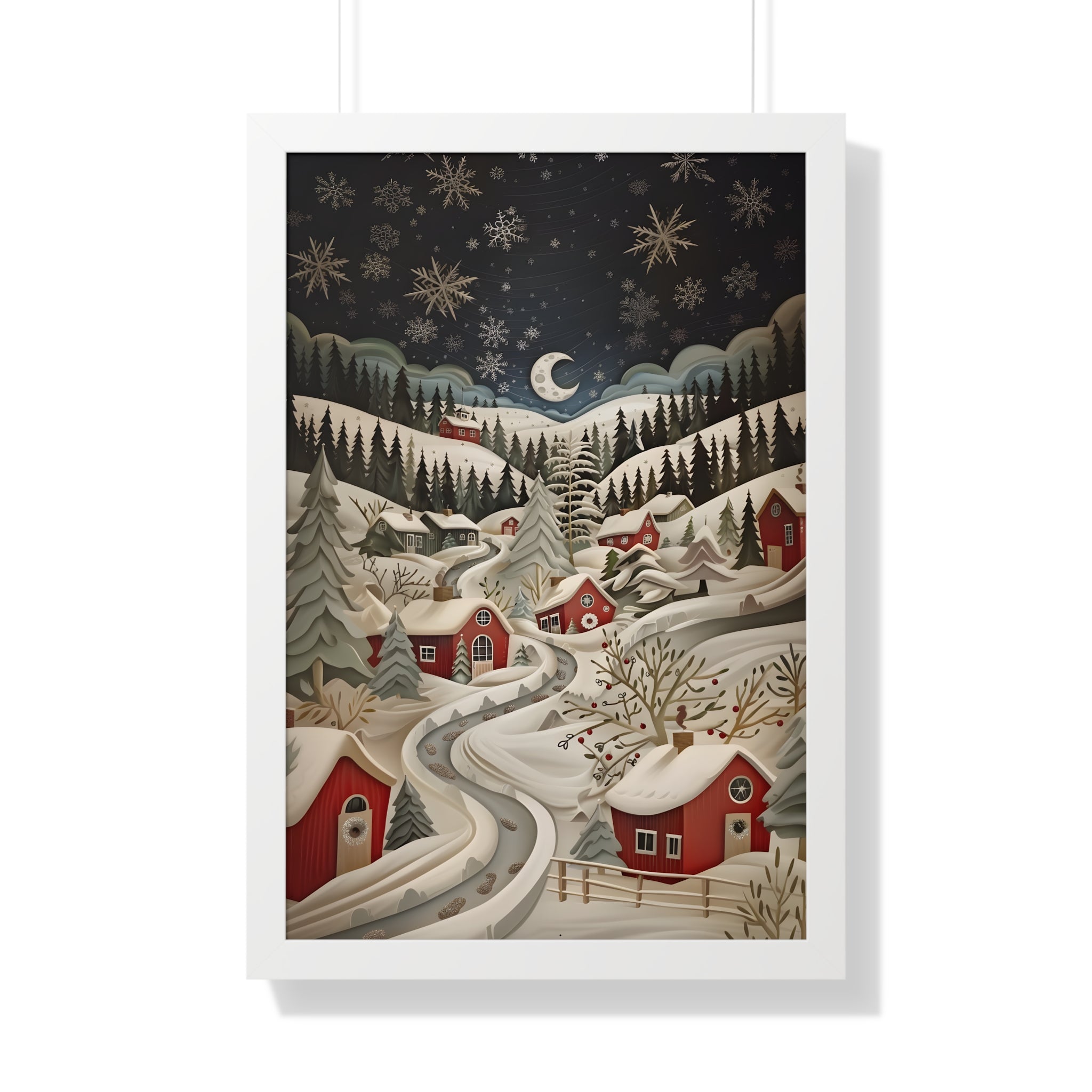 Framed Paper Print - Silent Snowfall Village