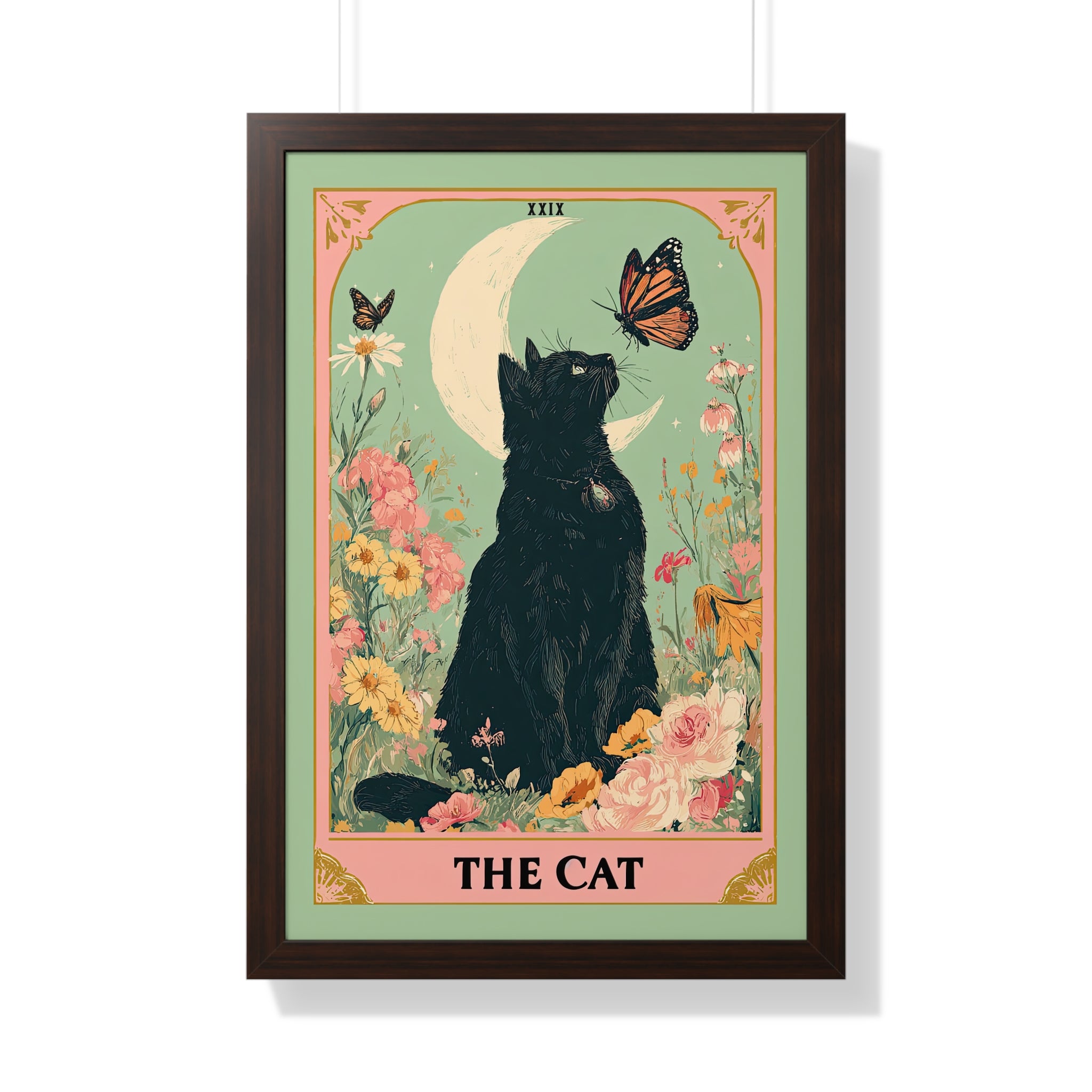 Framed Paper Print - Moonlight Familiar Tarot Cat