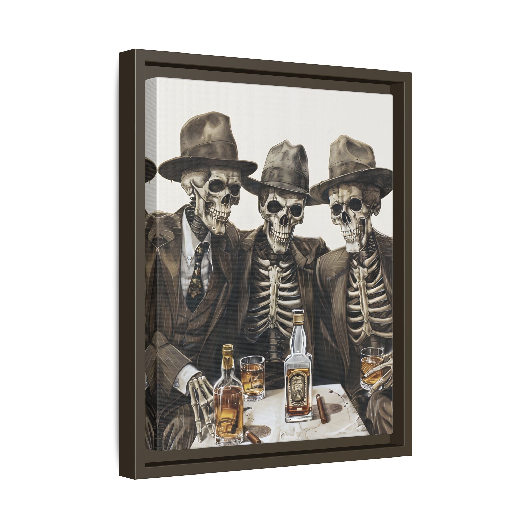 Framed Canvas - Skeleton Whiskey Gentlemen