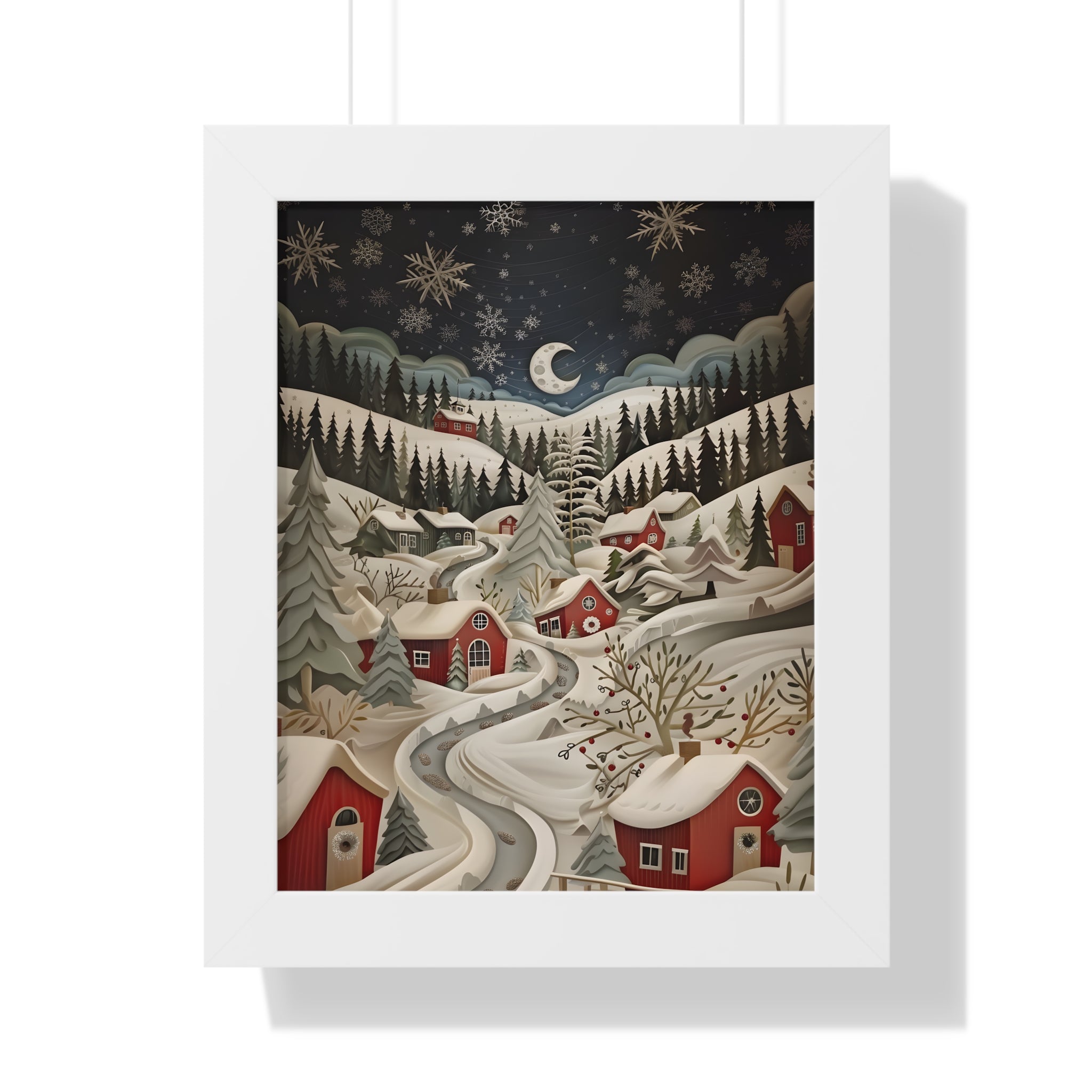 Framed Paper Print - Silent Snowfall Village