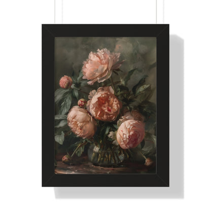 Framed Paper Print - Vintage Blush Peony Bouquet