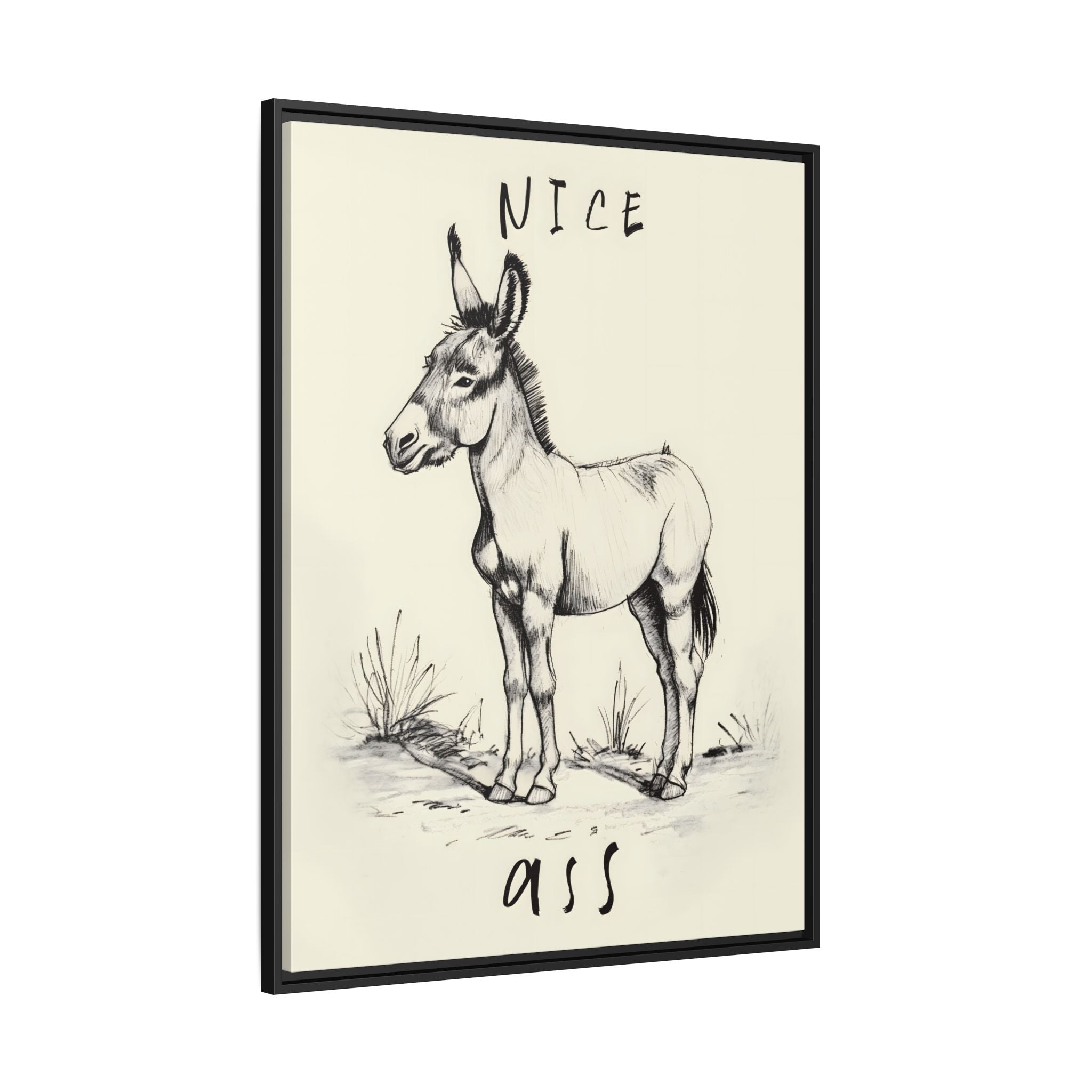 Framed Canvas - Donkey Line Art Humor