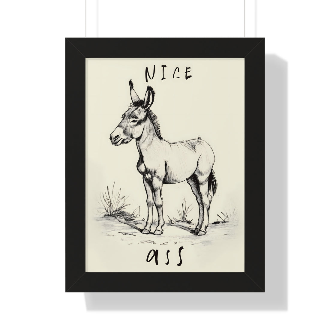 Framed Paper Print - Donkey Line Art Humor