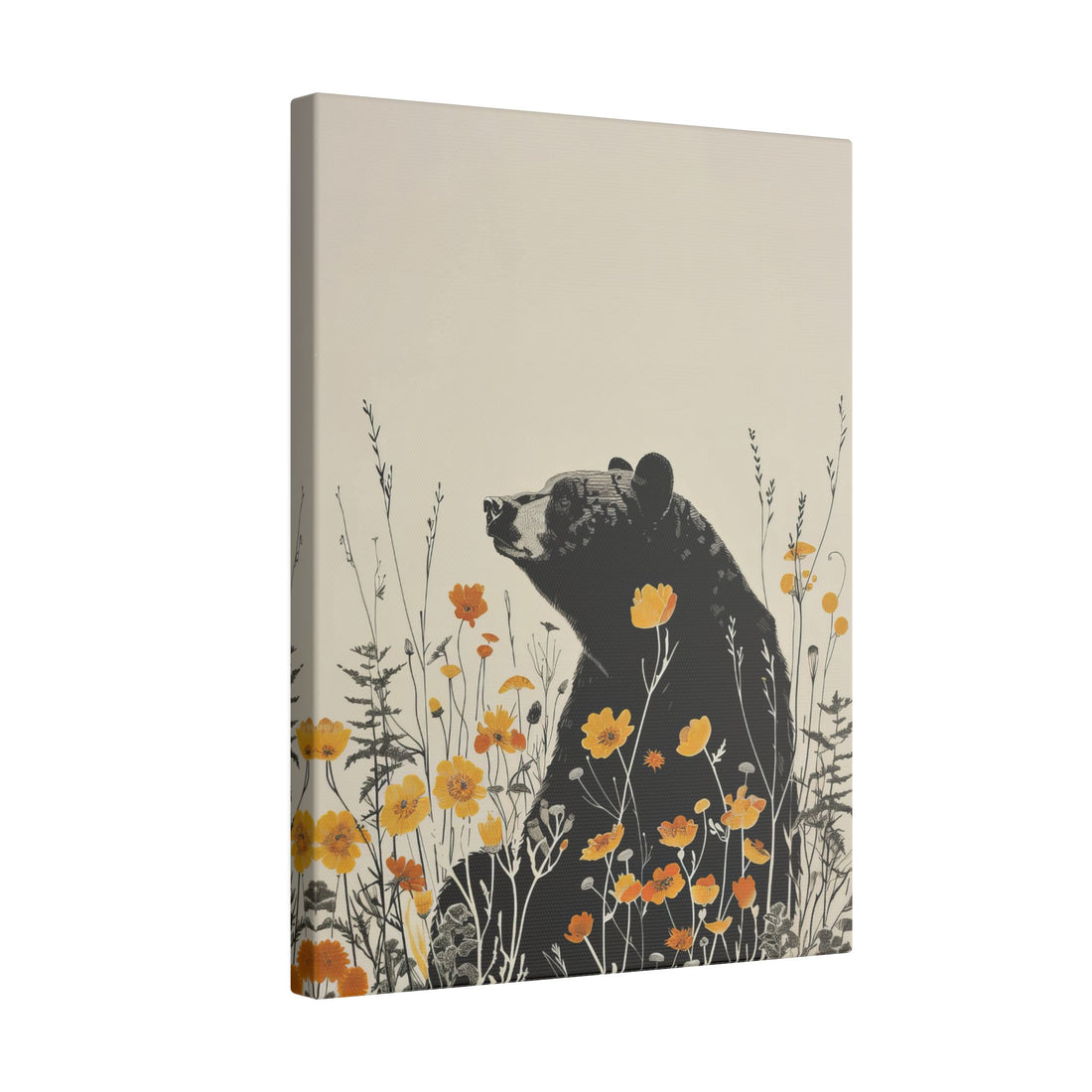 .75&quot; Matte Canvas - Black Bear in Wildflowers
