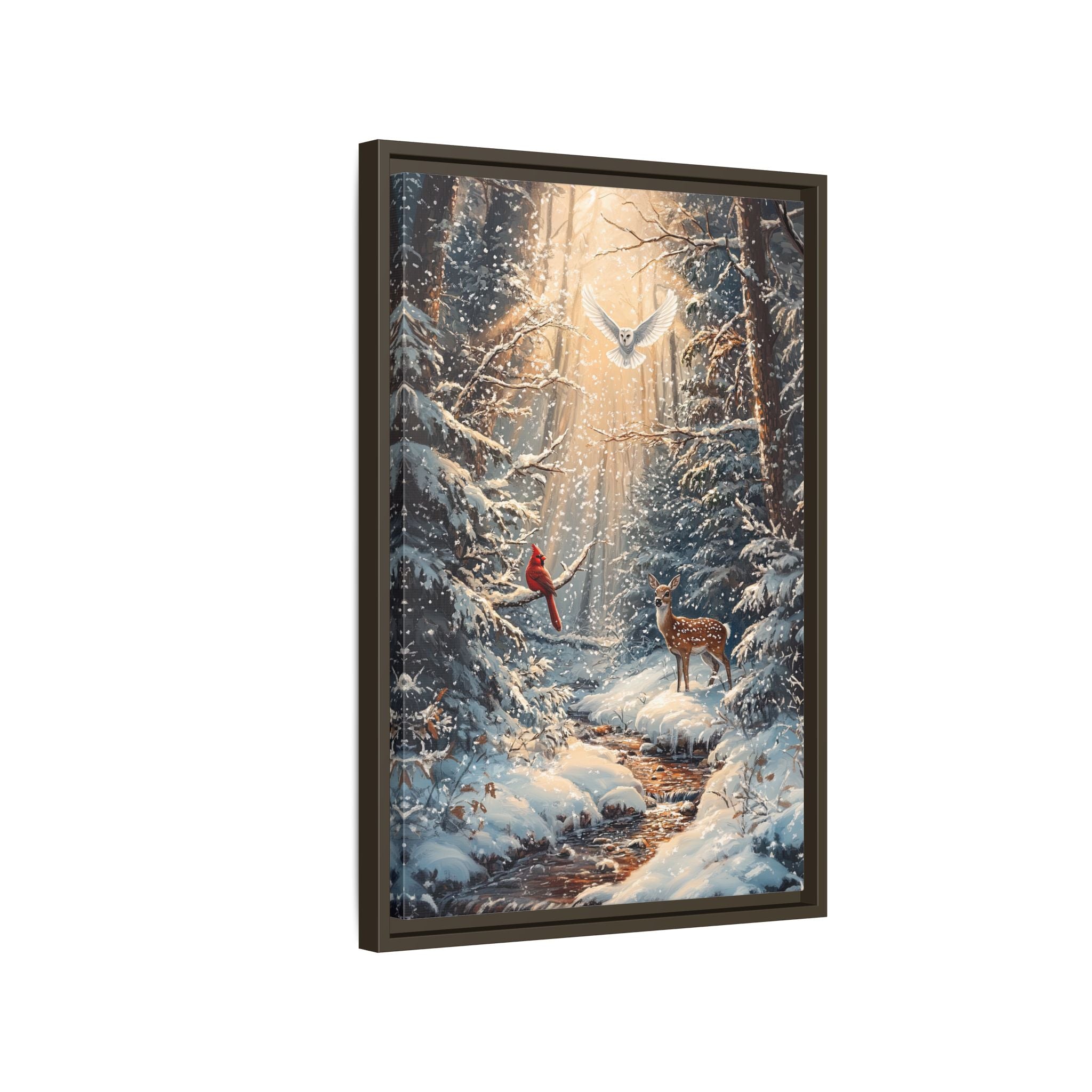 Framed Canvas - Winter Cardinal Deer Owl