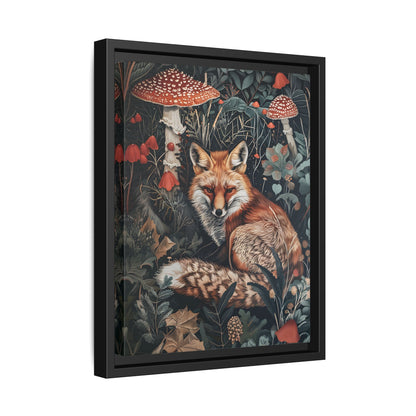 Framed Canvas - Forest Fox with Mushrooms