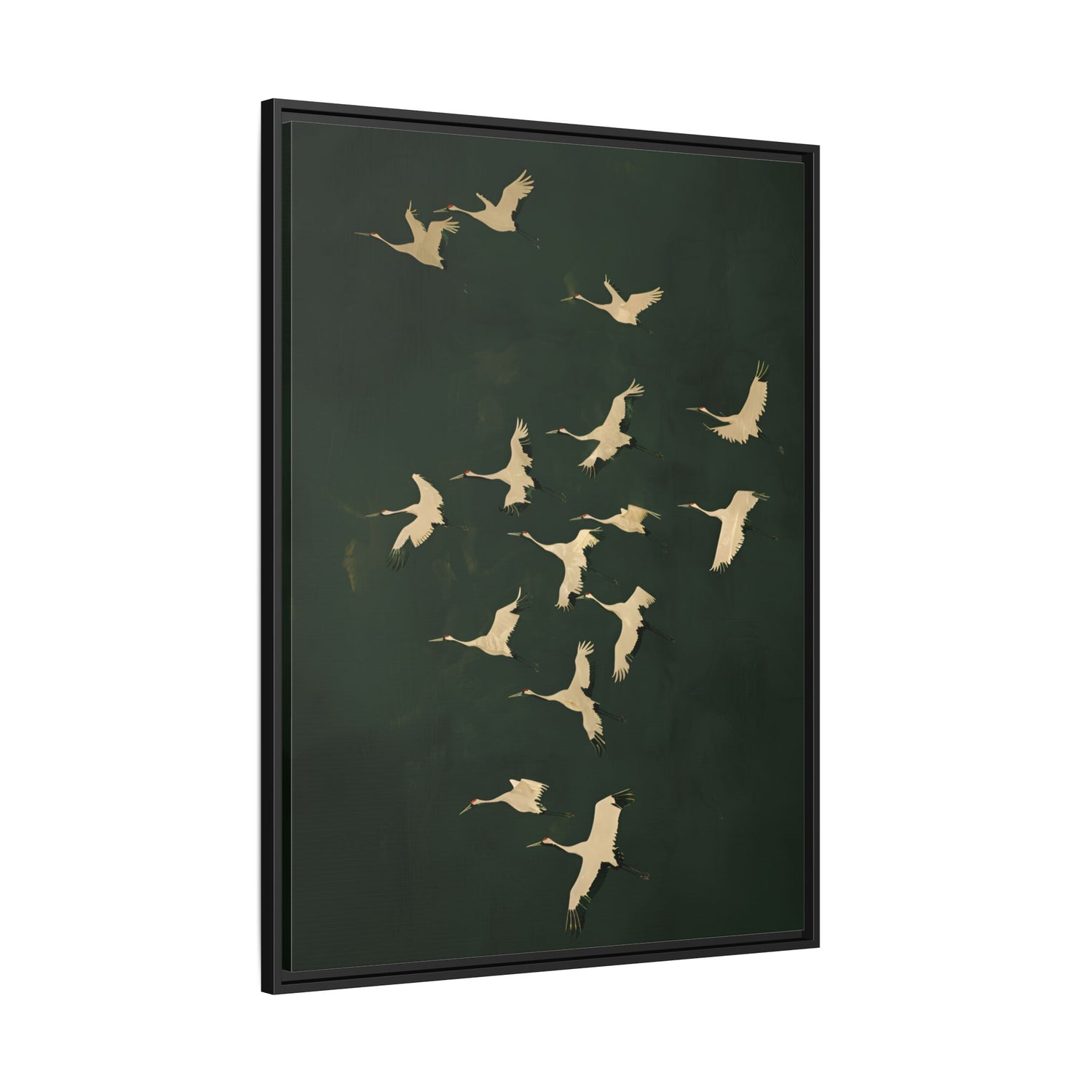 Framed Canvas - Emerald Sky Japanese Cranes