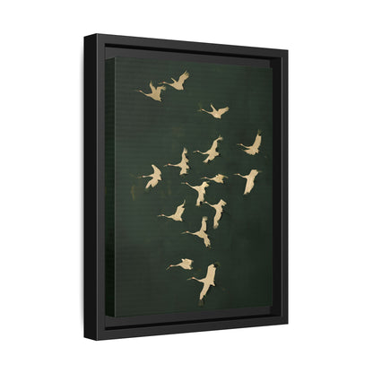Framed Canvas - Emerald Sky Japanese Cranes