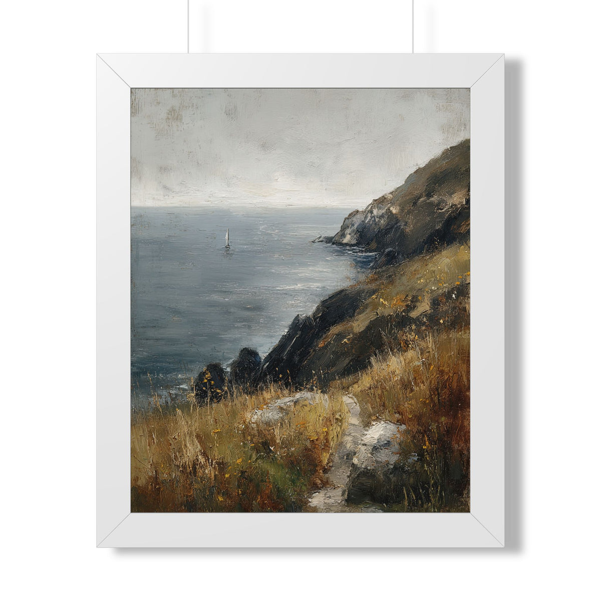 Framed Paper Print - Cliffside Sailboat Seascape