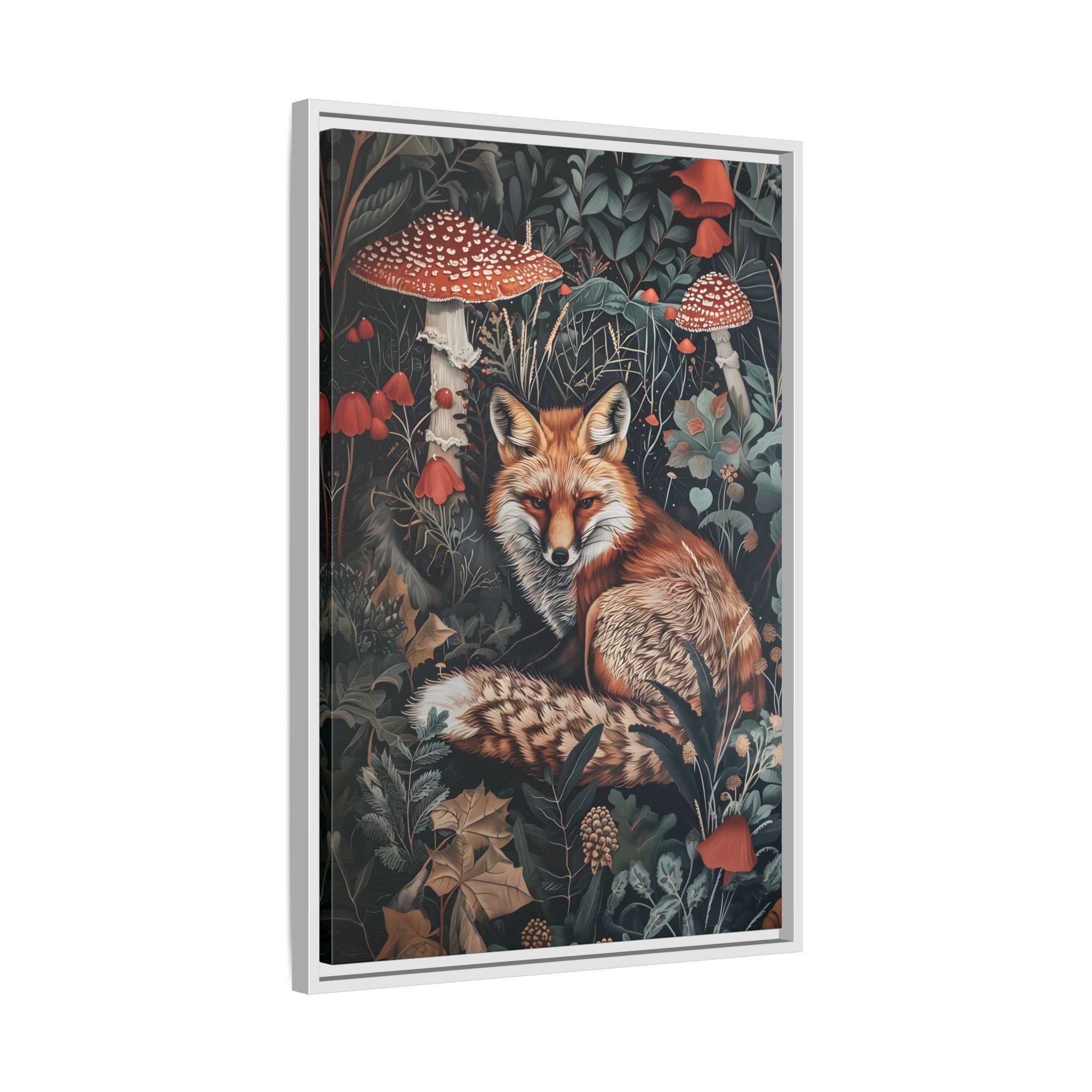 Framed Canvas - Forest Fox with Mushrooms