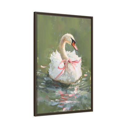 Framed Canvas - Ballet Swan in Pink Bow