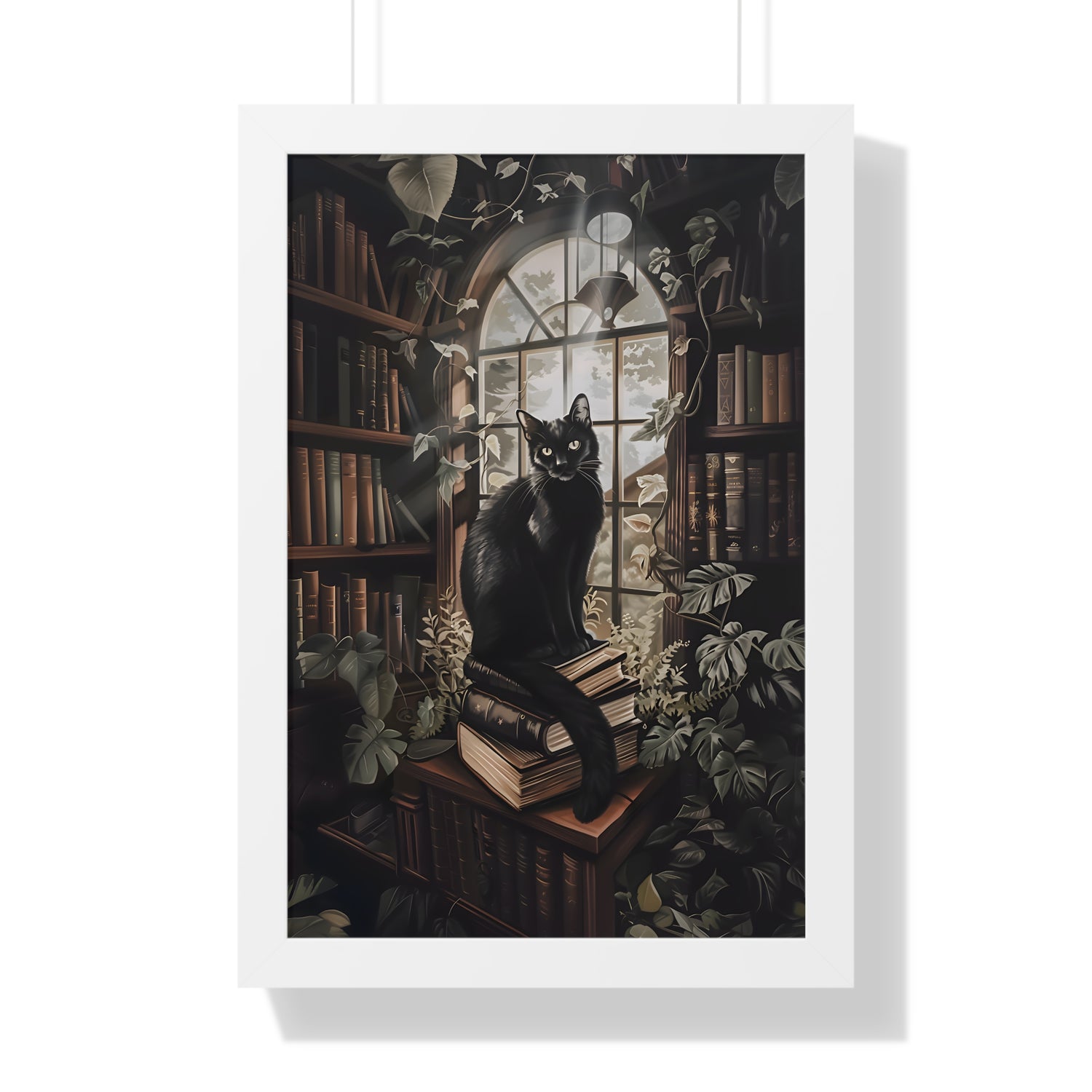 Framed Paper Print - Book Hoarder Feline Gaze