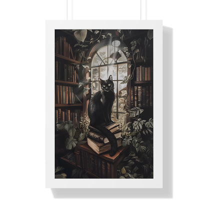 Framed Paper Print - Book Hoarder Feline Gaze