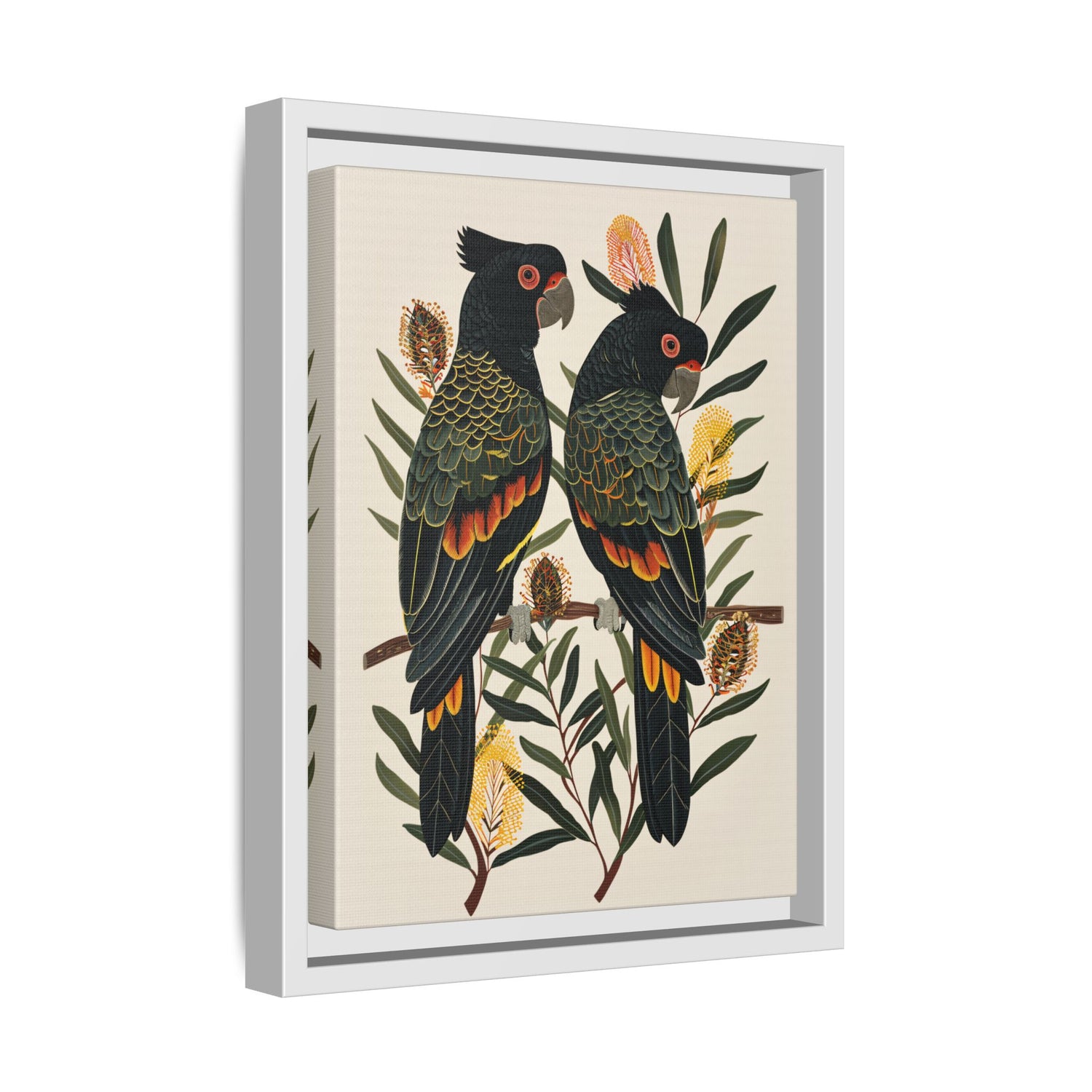 Framed Canvas - Black Cockatoos Among Banksia