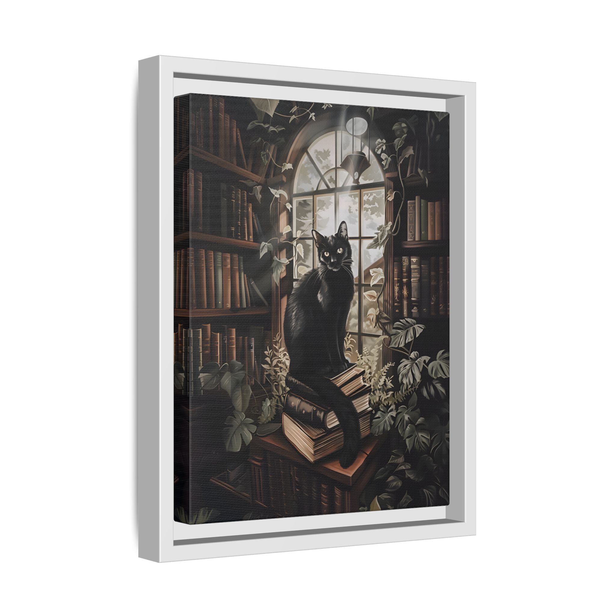 Framed Canvas - Book Hoarder Feline Gaze