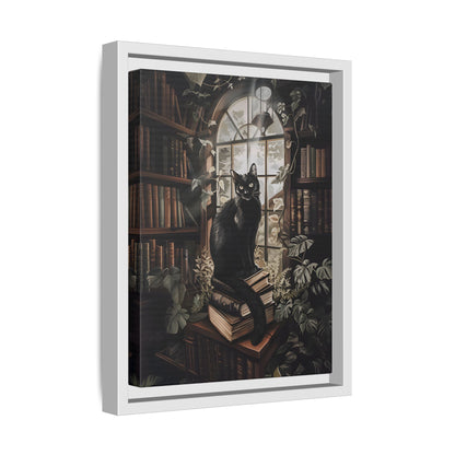 Framed Canvas - Book Hoarder Feline Gaze