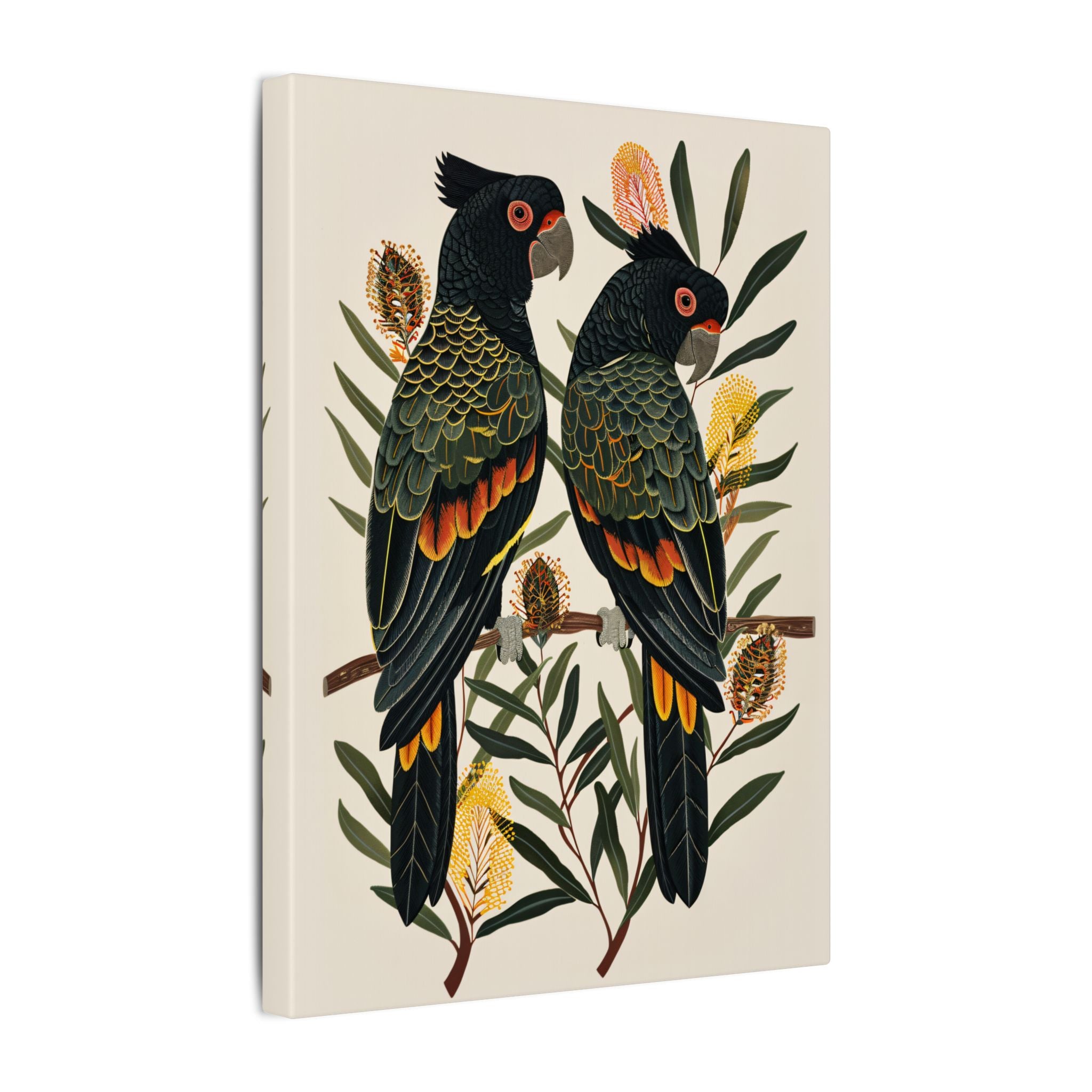 .75" Matte Canvas - Black Cockatoos Among Banksia