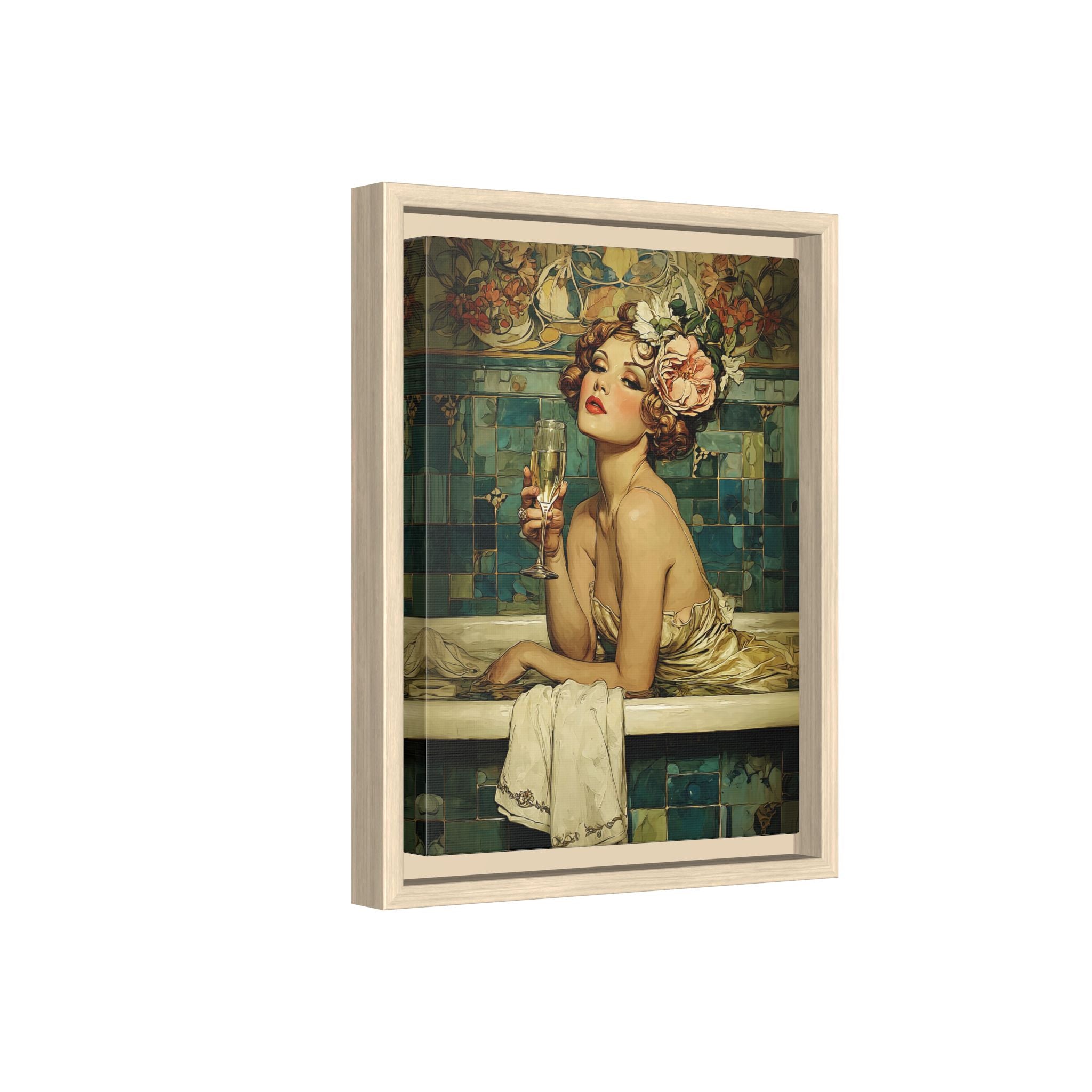Framed Canvas - Champagne Bathtub Coquette
