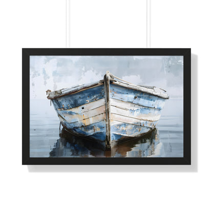 Framed Paper Print - Weathered Harbor Boat