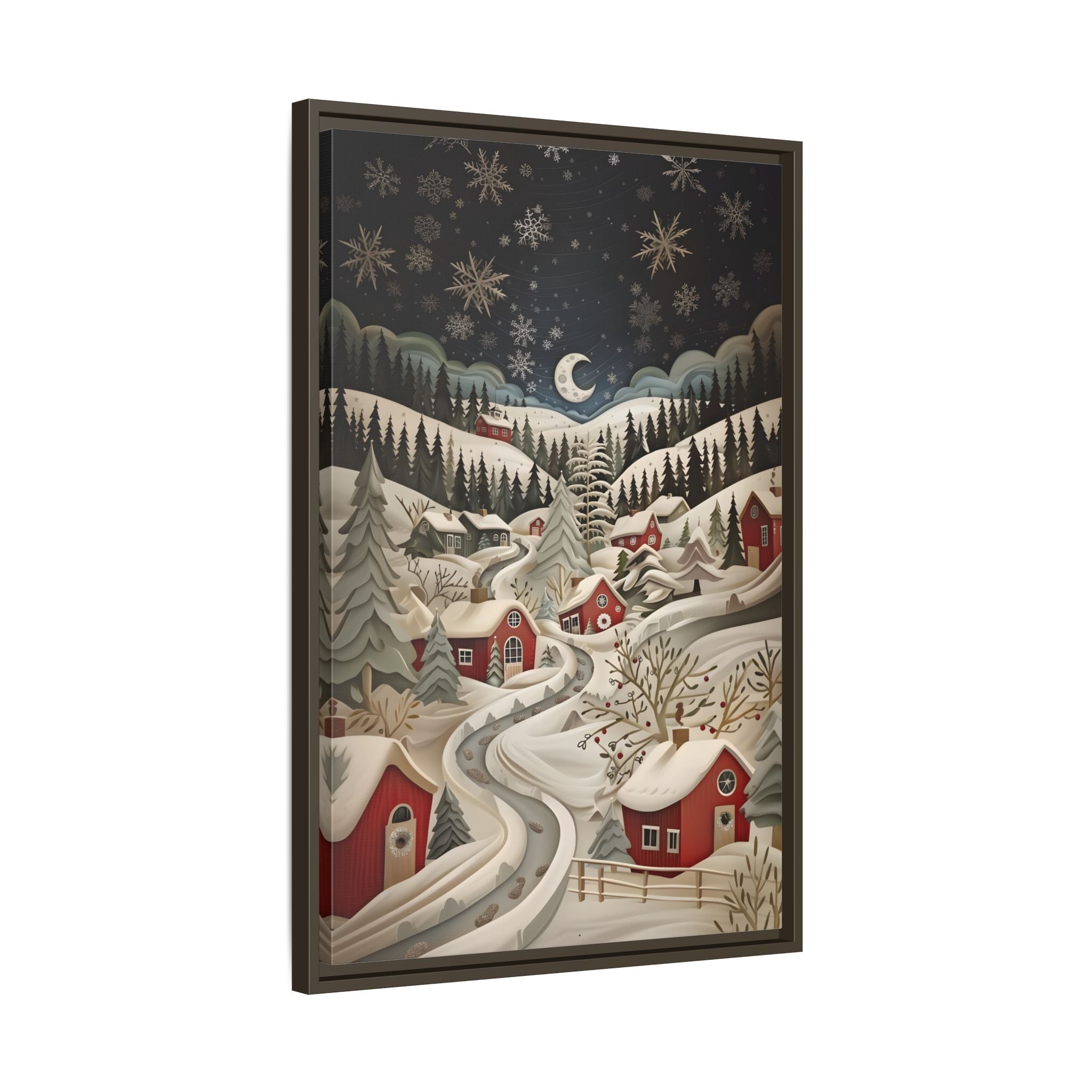 Framed Canvas - Silent Snowfall Village