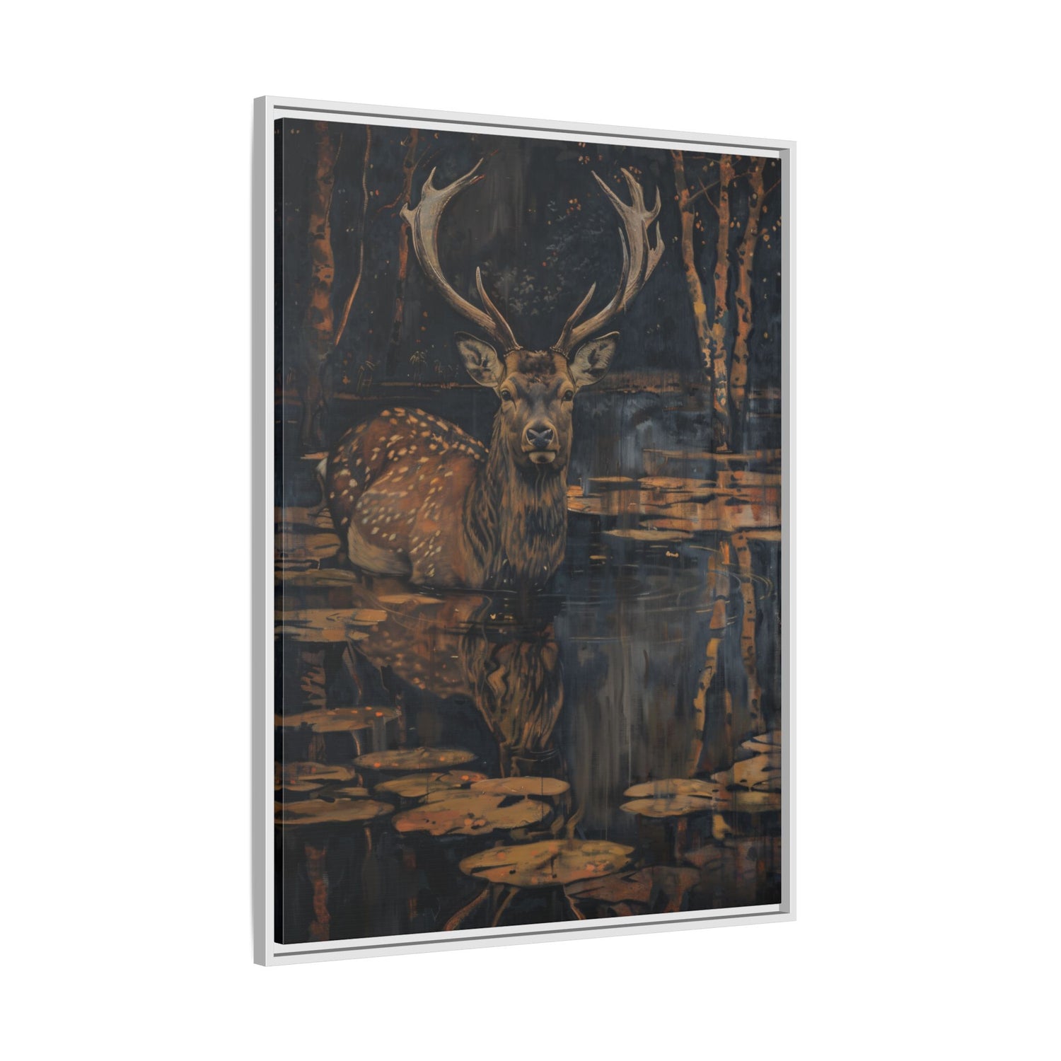 Framed Canvas - Twilight Stag Reflection