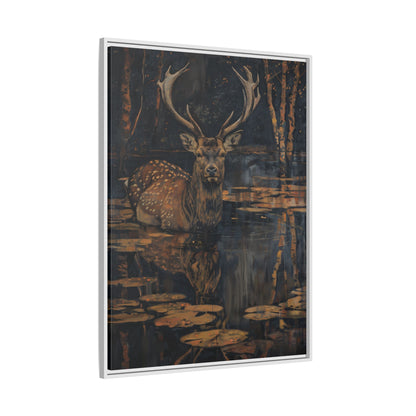 Framed Canvas - Twilight Stag Reflection